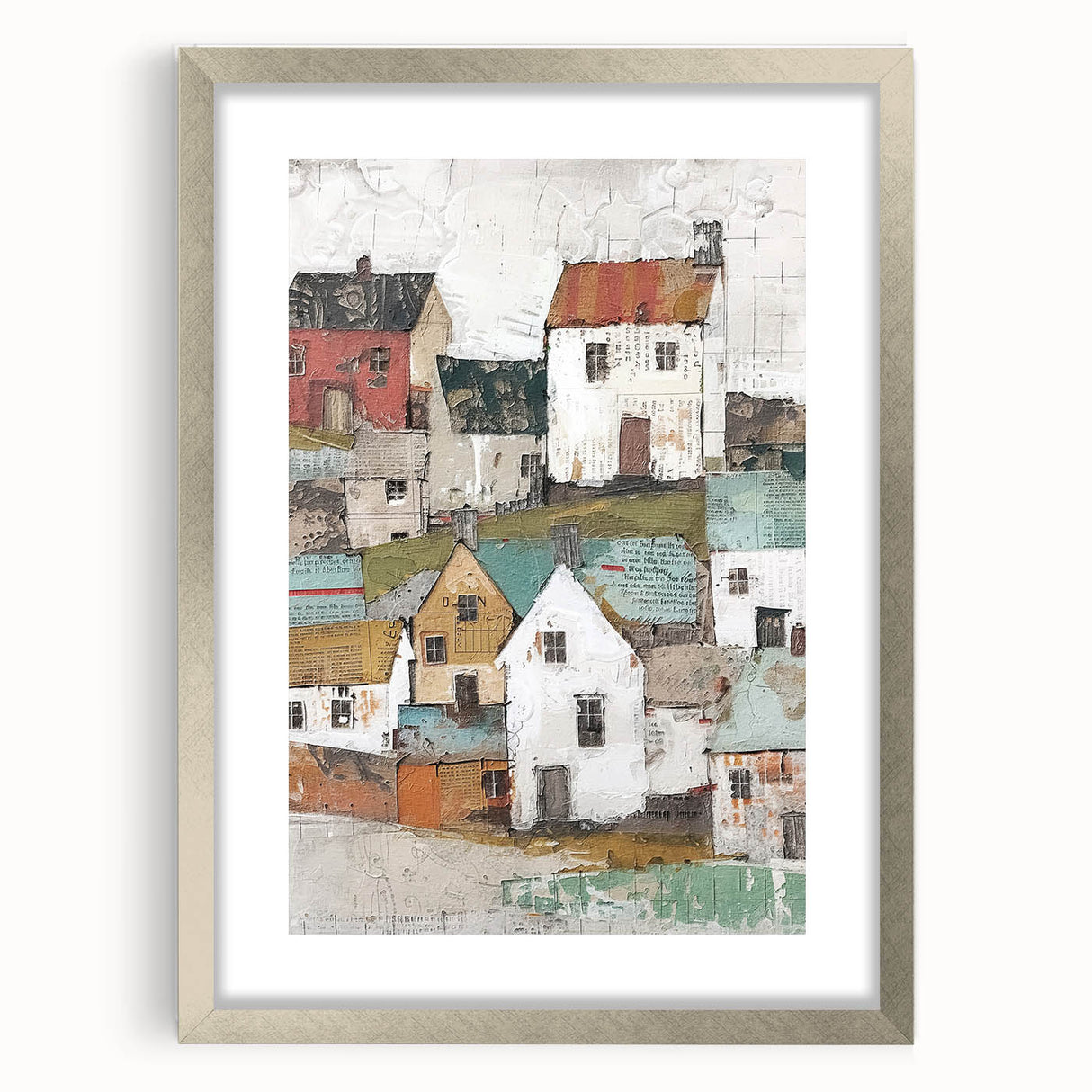 Abstract architectural wall art framed in silver, showcasing intricate geometric patterns and muted colors, perfect for modern home decor.