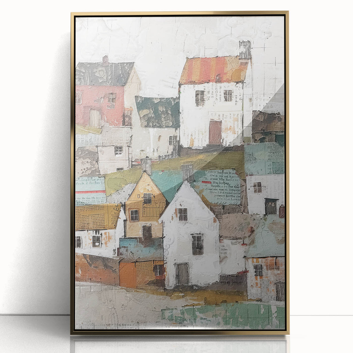 Framed abstract architecture wall art with gold accents, showcasing a modern design that adds elegance to any room. Perfect for contemporary decor enthusiasts.
