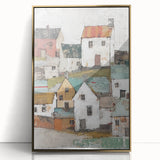 Framed abstract architecture wall art with gold accents, showcasing a modern design that adds elegance to any room. Perfect for contemporary decor enthusiasts.