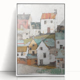 Framed abstract architecture wall art in white acrylic, showcasing geometric shapes and soft colors, perfect for modern home decor and artistic interiors.
