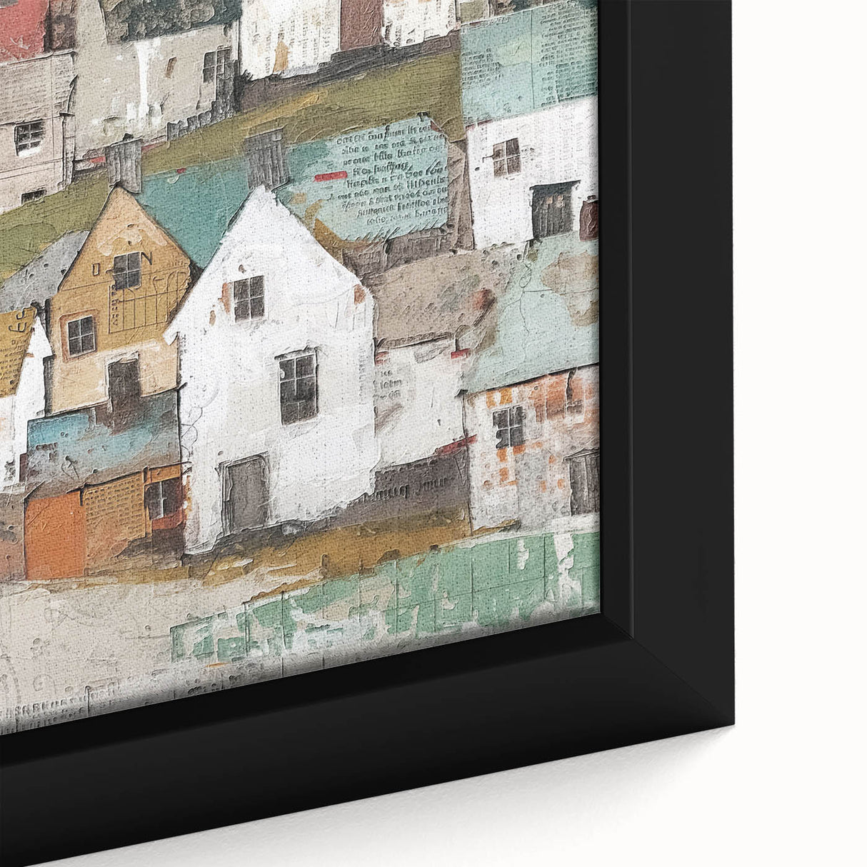Abstract architectural wall art print featuring vibrant colors and geometric shapes, elegantly framed, showcasing a modern design suitable for contemporary interiors.