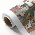 Abstract architecture wall art on rolled canvas showcasing geometric shapes in vibrant colors, ideal for modern home decor, and packaged securely in a sturdy tube.