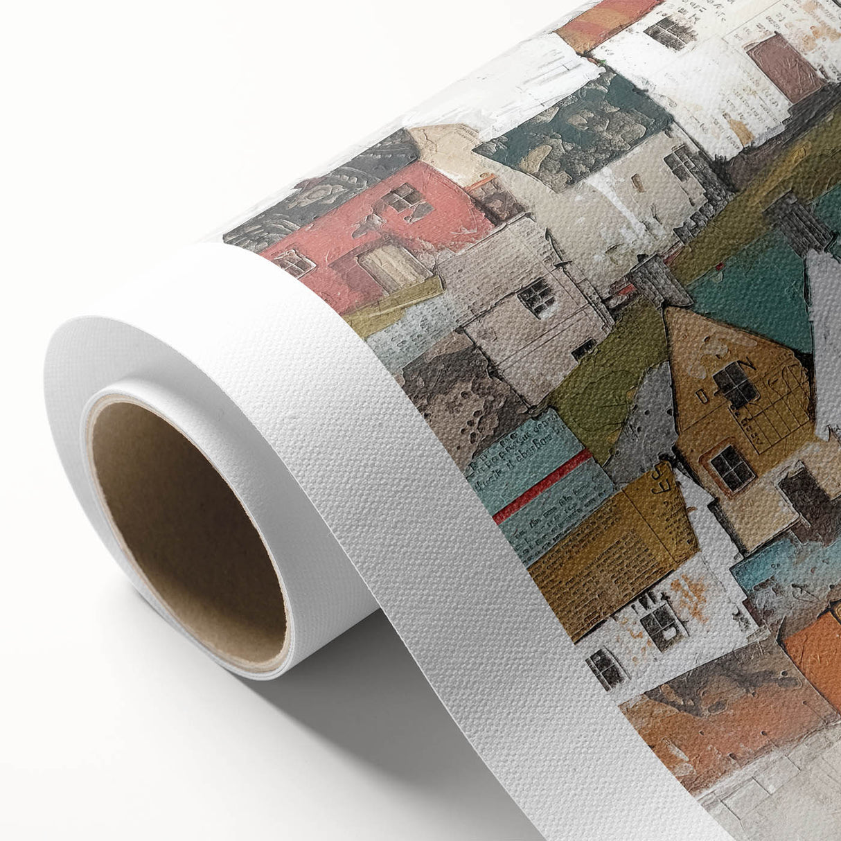 Abstract architecture wall art on rolled canvas showcasing geometric shapes in vibrant colors, ideal for modern home decor, and packaged securely in a sturdy tube.