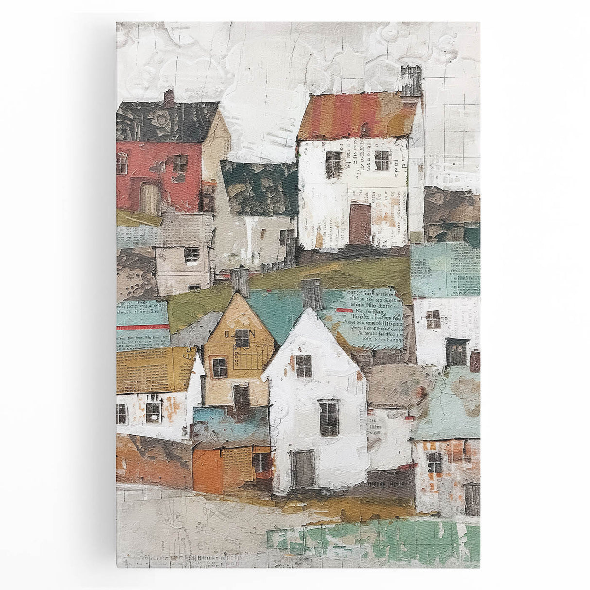 Abstract architecture wall art on stretched canvas, showcasing geometric shapes in soft blue and gray tones, ideal for modern interior decor.