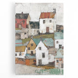 Abstract architecture wall art on stretched canvas, showcasing geometric shapes in soft blue and gray tones, ideal for modern interior decor.