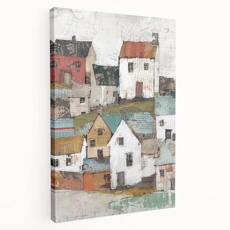 Abstract architectural wall art on stretched canvas, showcasing bold geometric shapes in vibrant colors. Perfect for modern home decor and artistic spaces.
