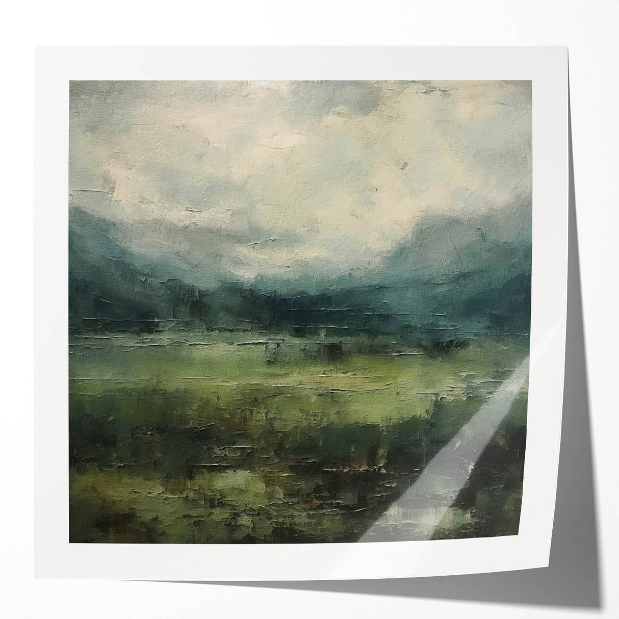 Abstract landscape wall art print showcasing vibrant colors and fluid shapes, presented in a glossy finish, perfect for modern home decor. Ideal for adding a touch of creativity and elegance to interior spaces.