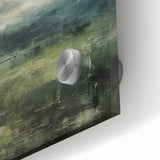 Close-up of an abstract landscape wall art piece, showcasing vibrant colors and intricate details on acrylic glass, perfect for modern home decor.