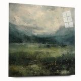 Abstract landscape wall art displayed in a sleek acrylic frame, showcasing vibrant colors and fluid shapes, ideal for modern home decor. The side view highlights its elegant design and contemporary aesthetic, making it a perfect accent piece for any room.