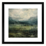 Abstract landscape wall art framed in black with a white mat, showcasing soft pastel colors and fluid shapes, perfect for modern home decor, creating a serene atmosphere.
