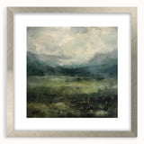 Abstract landscape wall art framed in silver with a mat, showcasing vibrant colors and dynamic shapes, perfect for modern home decor and artistic expression.