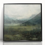 Framed abstract landscape wall art with a black acrylic frame, showcasing vibrant colors and fluid patterns, perfect for modern home decor.