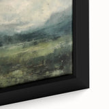 Close-up of a framed abstract landscape wall art piece showcasing vibrant colors and intricate textures, perfect for modern home decor. The art features bold brushstrokes and a harmonious blend of blues, greens, and earthy tones.