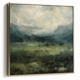 Framed abstract landscape wall art showcasing a harmonious blend of silver and gold tones, ideal for modern home decor, adding elegance and sophistication to any space.