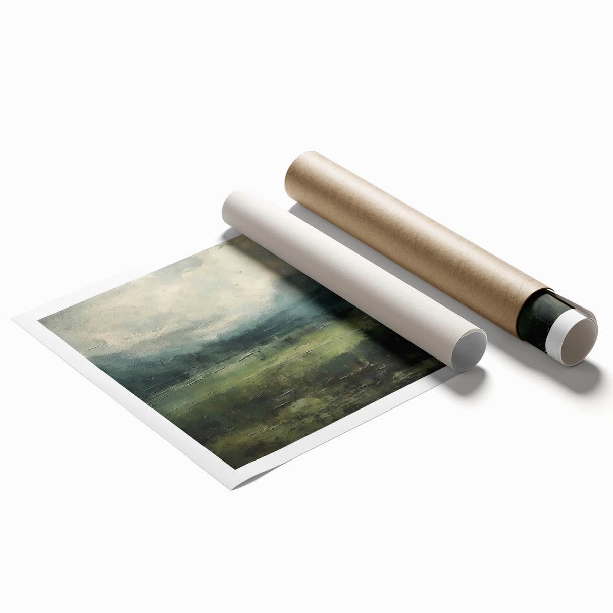 Abstract landscape wall art print showcasing vibrant shades of blue and orange with intricate textures, rolled for easy transport and display. This artwork adds a modern touch to any space.