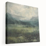 Abstract landscape wall art on stretched canvas, showcasing vibrant colors and dynamic shapes, perfect for modern home decor. Side view highlights its depth and texture.