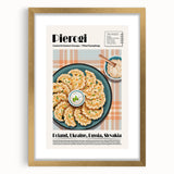 Extra large abstract art print featuring various textured food dishes in muted earth tones, framed with a gold mat.