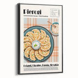 Black and white vintage poster art of assorted dishes, framed canvas, ideal for bedroom wall decor.