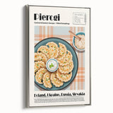 Landscape art painting of colorful food dishes on a silver-framed canvas, ideal for kitchen wall art.