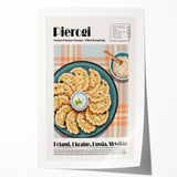 Rolled print of assorted dishes in muted earth tones, ideal for art wall dining room decor.