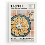 Black and white stretched canvas featuring an array of illustrated food dishes, ideal for kitchen wall art.