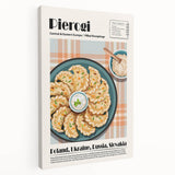 Large canvas wall art featuring an array of international dishes in vibrant colors, ideal for kitchen decor.