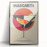 Large art print of a mid-century modernist food and drinks theme in silver frame, suitable for modern kitchen decor.