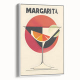 Vintage poster art of colorful cocktails on a black background, framed canvas, ideal for living room decor.