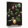 Acrylic print of large abstract wall art featuring assorted fruits in vibrant colors, ideal for dining room decor.