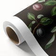 Rolled canvas with colorful art deco poster of assorted fruits, ideal for nursery wall art or dining room decor.