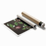 Extra large rolled print of vivid floral art featuring assorted fruits, suitable for classy bathroom wall art.