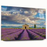 Acrylic glass landscape artwork displaying a rustic barn view, showcasing vibrant colors and fine details, perfect for home decor or office ambiance.