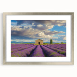 Landscape barn frame with a silver mat showcasing a serene outdoor scene, highlighting vibrant colors and intricate details, perfect for home decor enhancement.