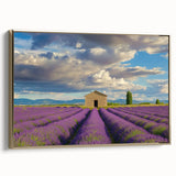 Framed landscape canvas art featuring a serene barn scene with golden accents, showcasing intricate details and textures, ideal for home decor.