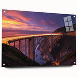 Landscape bridge design crafted from acrylic glass, showcasing a side view with visible mounting pins, ideal for modern decor and artistic displays.