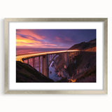 Silver landscape bridge frame with a mat, showcasing a front view that highlights its sleek design and modern aesthetic, perfect for enhancing home decor.