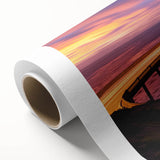 Rolled canvas showcasing a vibrant landscape bridge design with rich colors and intricate details, securely packaged in a protective cardboard tube for safe shipping.