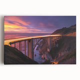 Stretched canvas artwork depicting a serene landscape bridge scene, showcasing vibrant colors and intricate details, perfect for home decor or art enthusiasts.