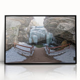 Framed acrylic artwork depicting a stunning landscape of canyons in vibrant colors, featuring a sleek black frame that enhances the modern aesthetic. Ideal for home decor.