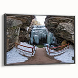 Framed canvas artwork depicting a stunning landscape of canyons in warm earthy tones, showcasing intricate details and textures, perfect for enhancing home decor.