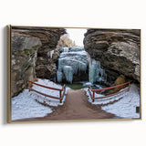 Framed landscape canvas depicting vibrant canyons with rich gold accents, showcasing a stunning side view that enhances any modern decor. Ideal for nature enthusiasts and art lovers alike.