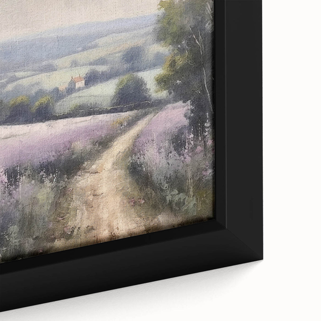 Framed canvas wall art showcasing a serene landscape scene with rolling hills and vibrant greenery, perfect for enhancing home decor with a nature-inspired touch.