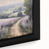 Framed canvas wall art showcasing a serene landscape scene with rolling hills and vibrant greenery, perfect for enhancing home decor with a nature-inspired touch.