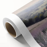 Rolled canvas print showcasing a serene countryside landscape with vibrant green fields and a blue sky, perfect for home decor. Packaged securely in a sturdy tube.