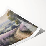 Landscape countryside wall art rolled print showcasing vibrant greens and soft blues, depicting rolling hills under a bright sky, perfect for home decor.