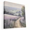 Stretched canvas wall art depicting a serene countryside landscape, featuring lush green fields, vibrant trees, and a clear blue sky, ideal for home decor.