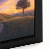 Framed canvas artwork depicting a serene countryside landscape, showcasing vibrant green fields and a clear blue sky, ideal for enhancing home decor.