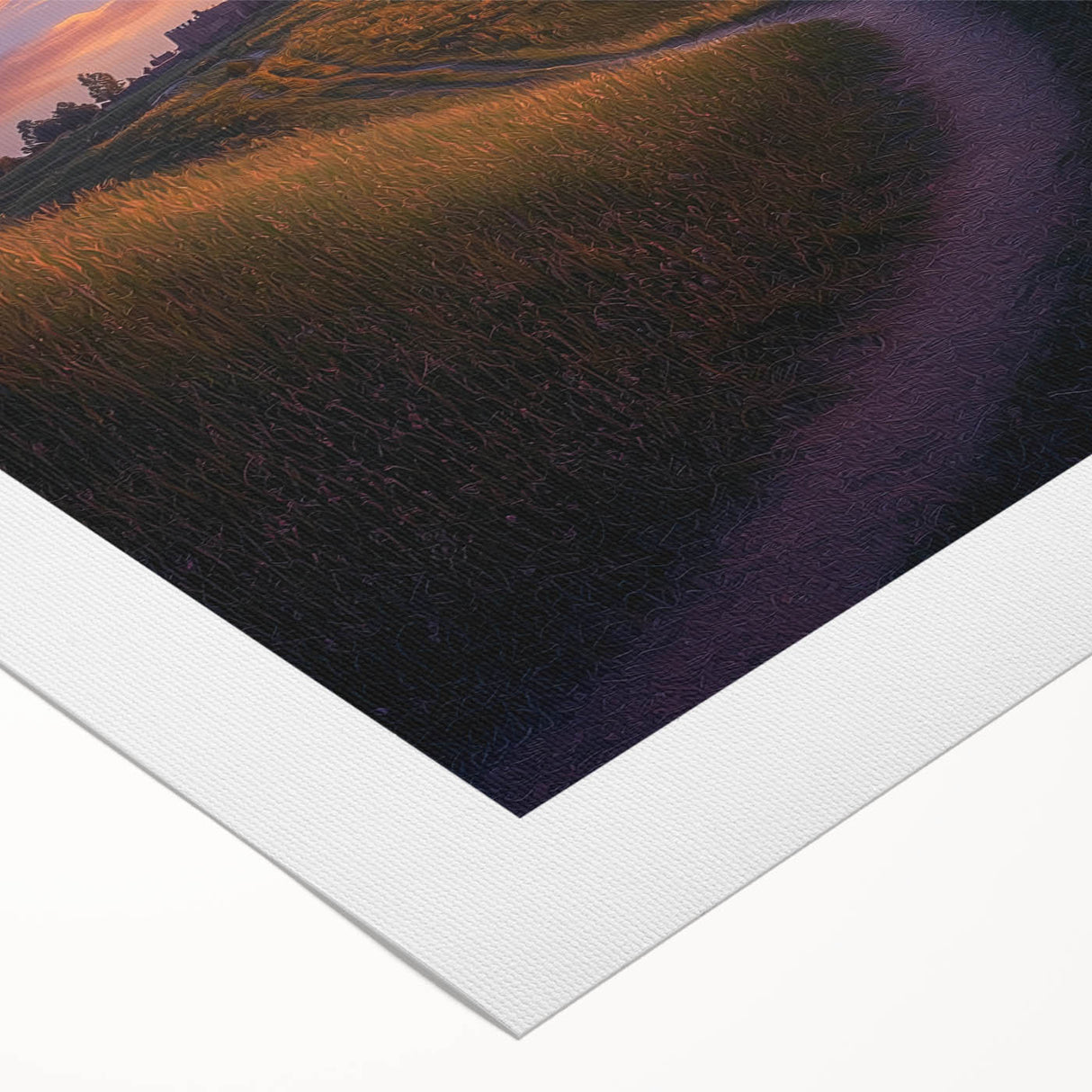 Vibrant rolled canvas depicting a serene countryside landscape, showcasing rolling hills and lush greenery, ideal for home decor. Packaged securely in a protective tube.