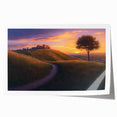 Beautiful rolled landscape art print showcasing serene countryside scenery with vibrant green fields and a clear blue sky, packaged securely in a protective tube.