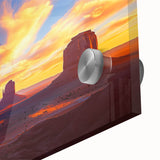 Close-up of a vibrant desert landscape artwork printed on acrylic glass, showcasing rich colors and intricate details, perfect for modern home decor.